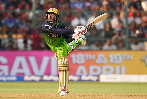 Royal Challengers Bengaluru's Jitesh Sharma plays a shot during the Indian Premier League cricket match between Royal Challengers Bengaluru and Delhi Capitals in Bengaluru.