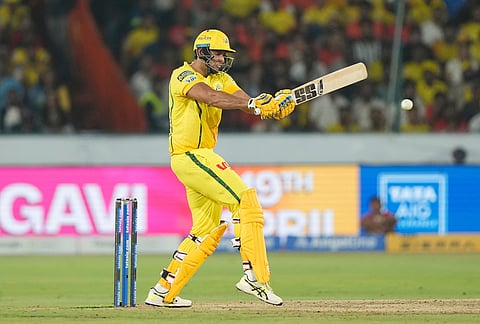 Chennai Super Kings' Shivam Dube plays a shot during the Indian Premier League cricket match between Sunrisers Hyderabad and Chennai Super Kings in Hyderabad.