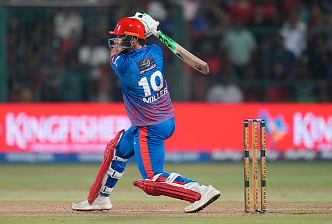 Delhi Capitals' David Miller plays a shot during the Indian Premier League cricket match between Royal Challengers Bengaluru and Delhi Capitals in Bengaluru.