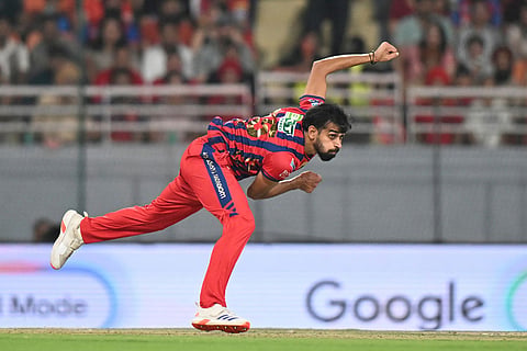 Lucknow Super Giants' Prince Yadav bowls a delivery during the Indian Premier League cricket match between Punjab Kings and Lucknow Super Giants in New Chandigarh, India.