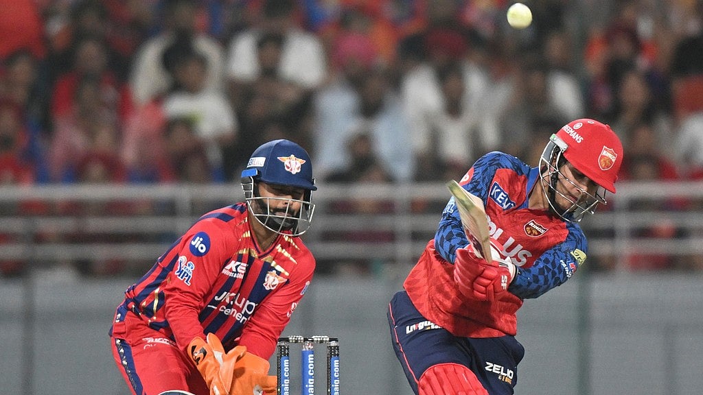 Priyansh Arya hits a six during the Indian Premier League match between Punjab Kings and Lucknow Super Giants in New Chandigarh. - AP