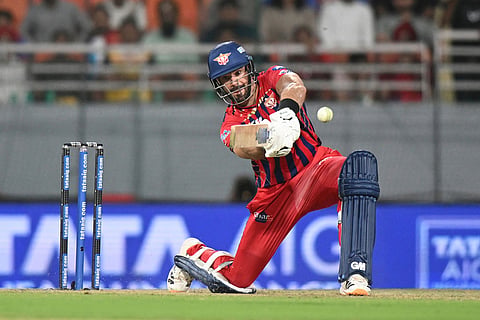Lucknow Super Giants' Aiden Markram plays a shot during the Indian Premier League cricket match between Punjab Kings and Lucknow Super Giants in New Chandigarh, India, Sunday, April 19, 2026.(AP Photo)