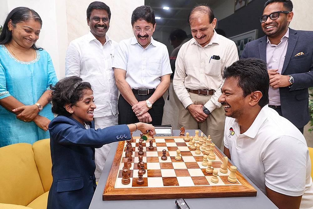 Udhayanidhi Stalin plays chess with AS Sharvaanica