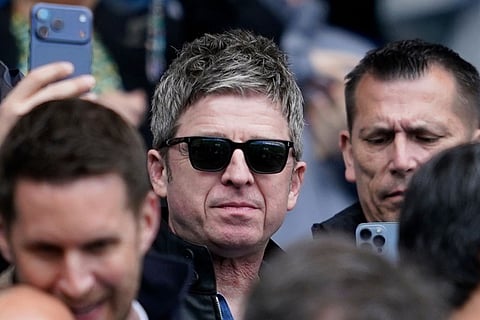 Noel Gallagher attend the English Premier League soccer match between Manchester City and and Arsenal, in Manchester, England.