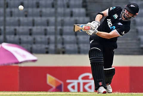 New Zealand's Henry Nicholls plays a shot during the second one day international cricket match between Bangladesh and New Zealand in Mirpur, Bangladesh.