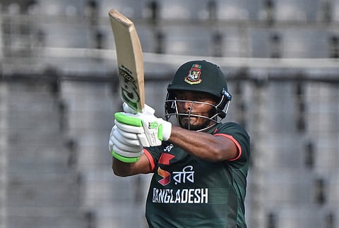 Bangladesh's Tanzid Hasan Tamim bats during the second one day international cricket match between Bangladesh and New Zealand in Mirpur, Bangladesh.