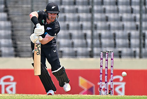 New Zealand's Nick Kelly plays a shot during the second one day international cricket match between Bangladesh and New Zealand in Mirpur, Bangladesh.