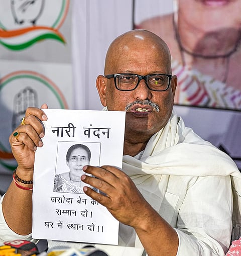 Uttar Pradesh Congress Committee (UPCC) President Ajay Rai addresses a press conference, at party office in Lucknow, Uttar Pradesh.