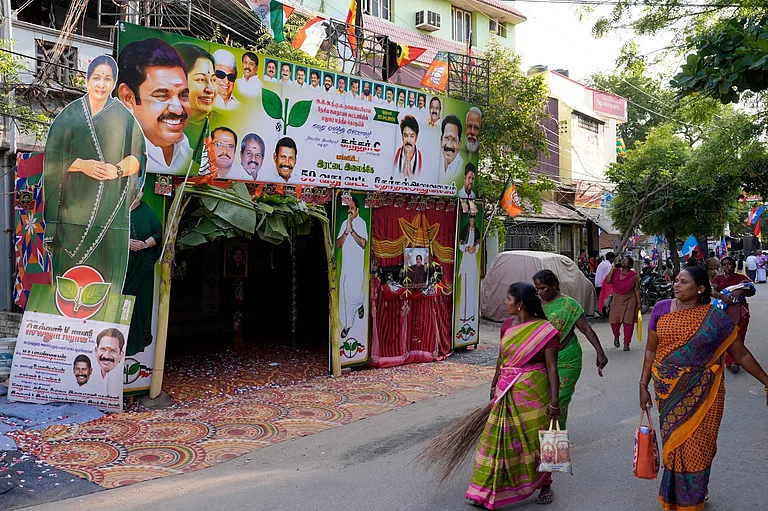 ADMK election party office in Madurai during Tamil Nadu Assembly 2026. on April 15, 2026 - Suresh K Pandey/Outlook