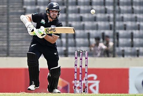 New Zealand's captain Tom Latham plays a shot during the second one day international cricket match between Bangladesh and New Zealand in Mirpur, Bangladesh.