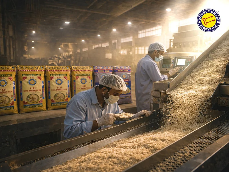 Workers inspecting Double Chabi Basmati rice