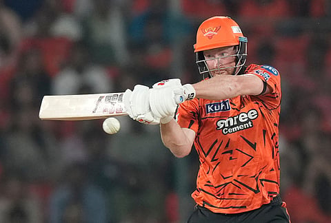 Sunrisers Hyderabad's Heinrich Klaasen plays a shot during the Indian Premier League cricket match between Sunrisers Hyderabad and Delhi Capitals in Hyderabad.