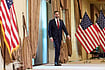 Jacquelyn Martin : Vice President JD Vance arrives to speak at a news conference after meeting with representatives from Pakistan and Iran, Sunday,