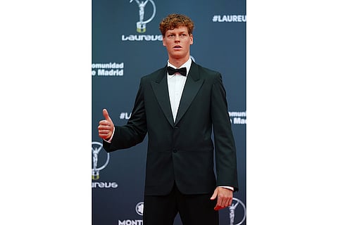 Tennis player Jannik Sinner poses as he arrives for the 2026 Laureus World Sports Awards ceremony in Madrid, Spain.