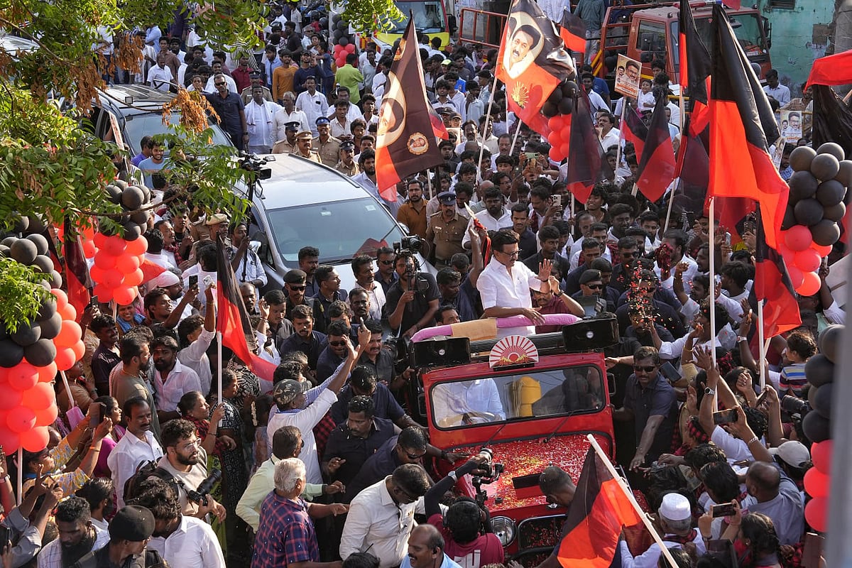 DMK supporters during  a rally