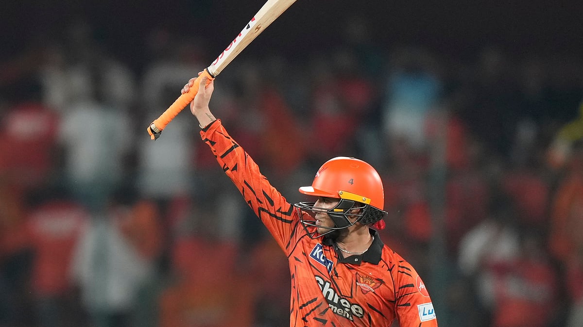 AP Photo : Sunrisers Hyderabad's Abhishek Sharma acknowledge the spectators after the innings during the Indian Premier League cricket match between Sunrisers Hyderabad and Delhi Capitals in Hyderabad.