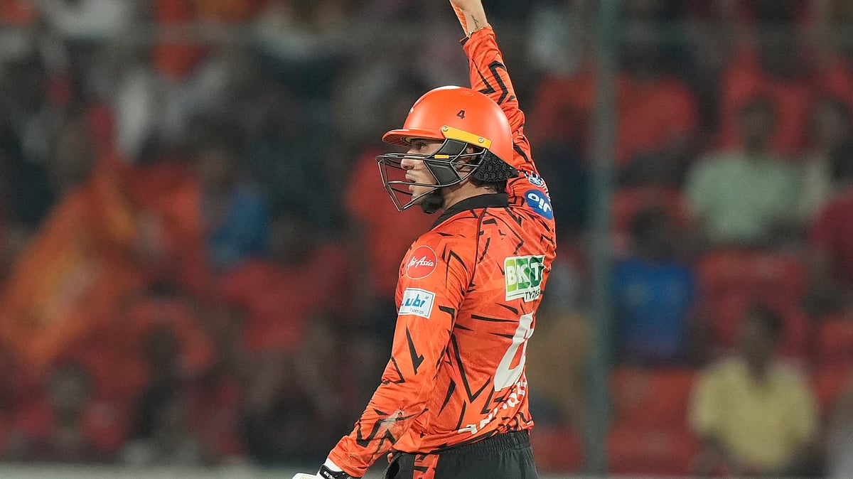 Sunrisers Hyderabad's Abhishek Sharma celebrates his fifty runs during the Indian Premier League cricket match between Sunrisers Hyderabad and Delhi Capitals in Hyderabad. - AP Photo