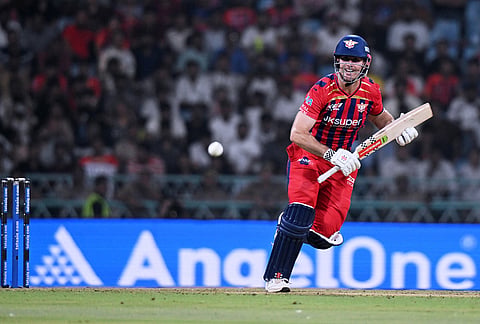 Lucknow Super Giants' Mitchell Marsh runs after playing a shot during the Indian Premier League cricket match between Lucknow Super Giants and Rajasthan Royals in Lucknow.