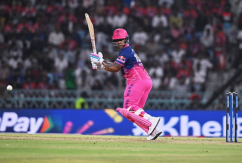 Rajasthan Royals' Shimron Hetmyer plays a shot during the Indian Premier League cricket match between Lucknow Super Giants and Rajasthan Royals in Lucknow.