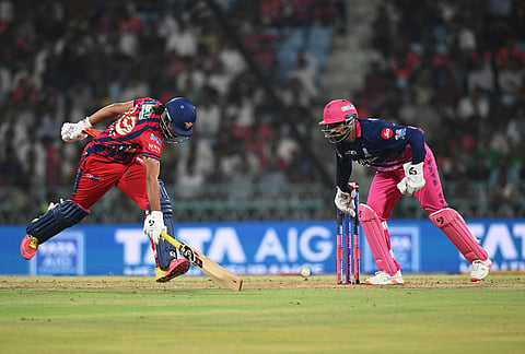 Lucknow Super Giants' Himmat Singh makes his crease successfully during the Indian Premier League cricket match between Lucknow Super Giants and Rajasthan Royals in Lucknow.