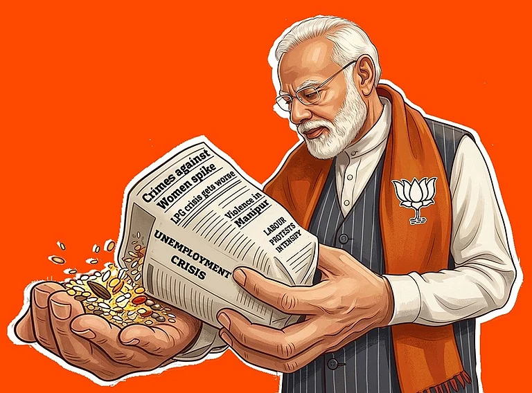 PM Modi bought a pack of Jhalmuri for ten rupees from a roadside vendor in Jhargram. - Illustration by Saahil