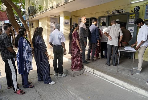 Young voters beam with enthusiasm after casting their ballots in Egmore Assembly constituency, Chennai.