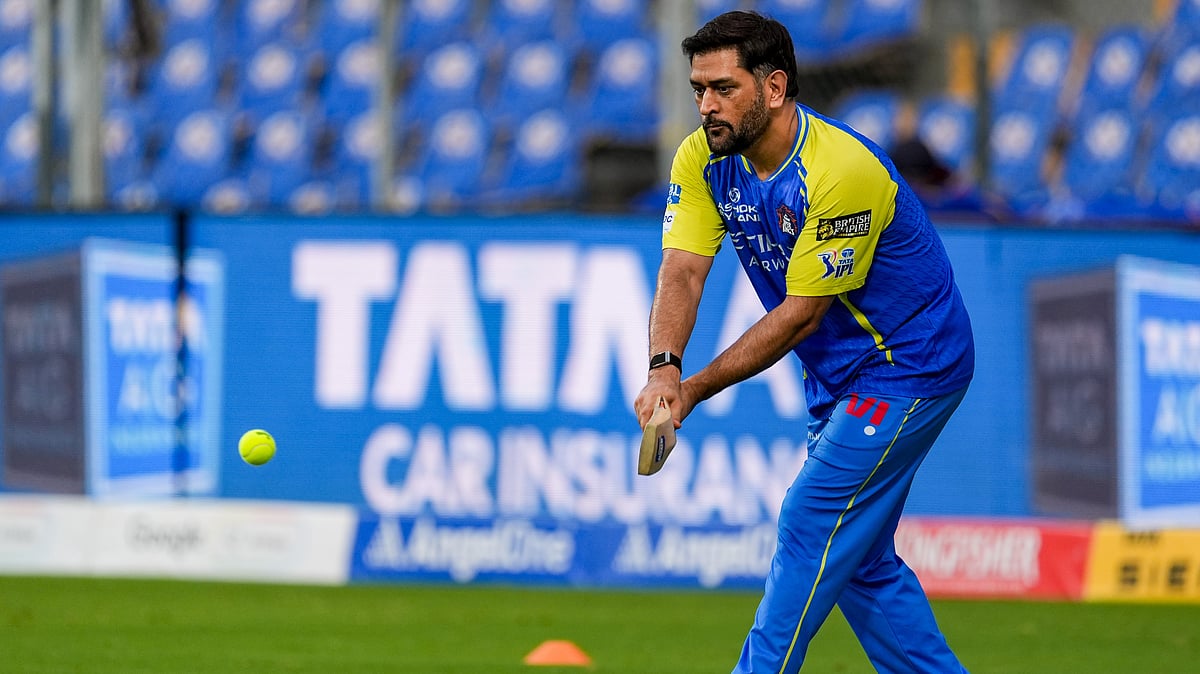 MS Dhoni in action during a training session ahead of the IPL match between Chennai Super Kings and Mumbai Indians at the Wankhede Stadium. - PTI/Kunal Patil