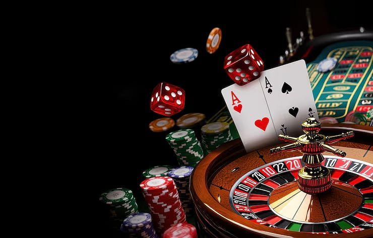 Poker chips, dice