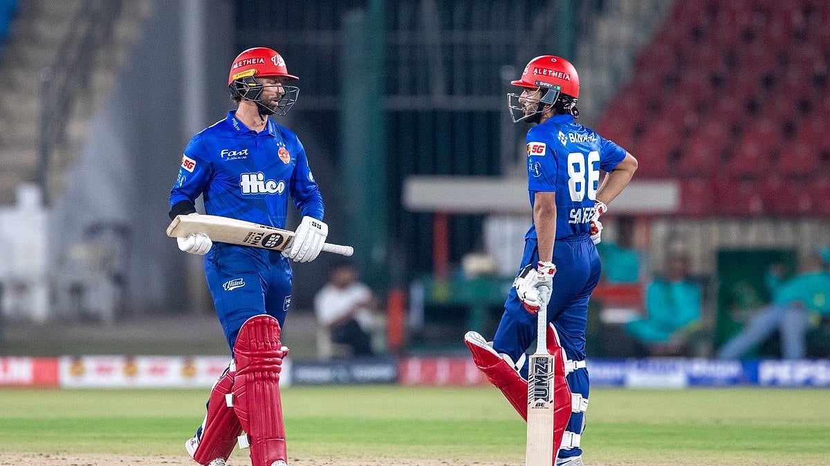 Islamabad United cricketers in action against Hyderabad Kingsmen in PSL 2026 match at National Stadium in Karachi.  - thepslt20/X