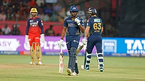 IPL/X : Sai Sudharsan celebrates after scoring century during RCB vs GT IPL 2026 match at the M Chinnaswamy Stadium in Bengaluru.
