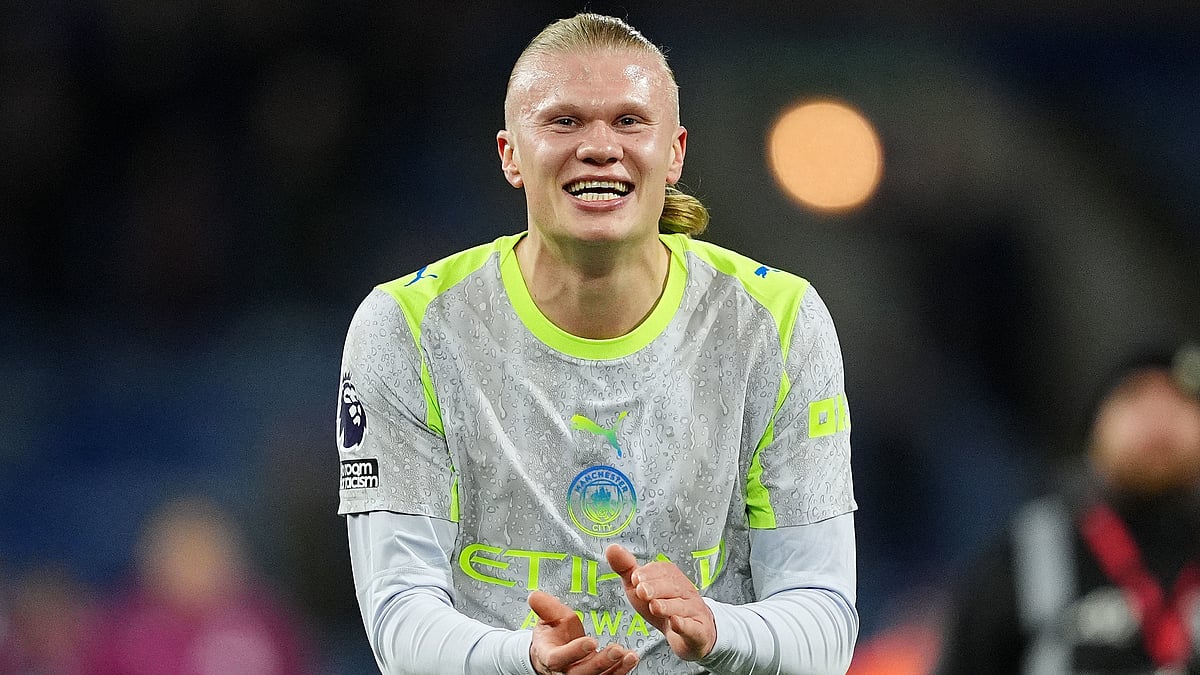 Manchester City's Erling Haaland celebrates after the Premier League soccer match against Burnley, Wednesday, April 22 2026, in Burnley, England.  - | Photo: AP/Martin Rickett