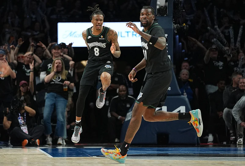 Timberwolves vs Nuggets NBA 2026 Playoffs game 3 photo-Bones Hyland