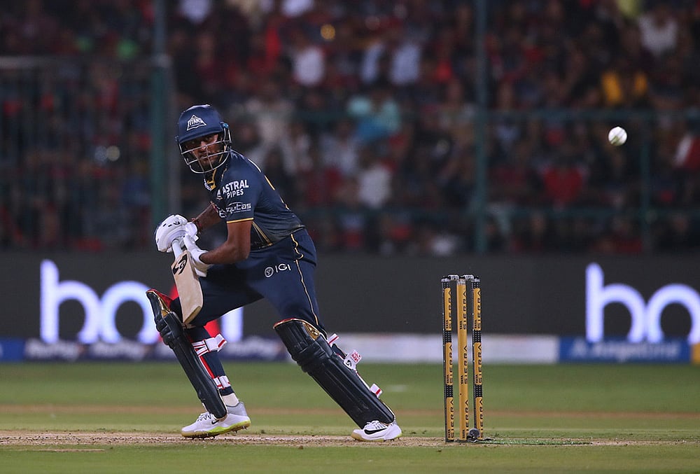RCB vs GT IPL 2026 Match 34 photos-Sai Sudharsan hits a boundary