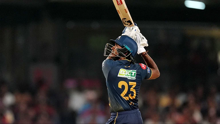 Sai Sudharsan in action against RCB in M Chinnaswamy Stadium in Bengaluru. - IPL/X