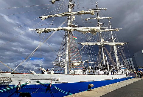Indian Navy sail training ship INS Sudarshini during its port call at Las Palmas, Canary Islands, Spain. The visit marks the maiden arrival of an Indian naval ship to the Canary Islands archipelago as part of its transoceanic deployment under Lokayan 26. 