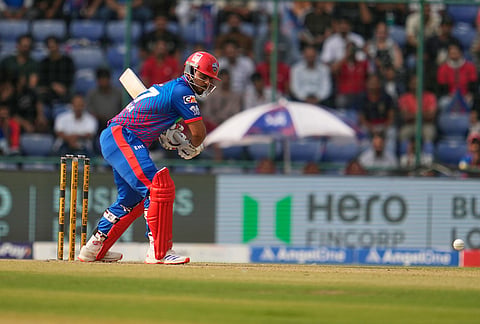 Delhi Capitals' Nitish Rana plays a shot during the Indian Premier League cricket match between Delhi Capitals and Punjab Kings in New Delhi.