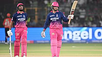 | Photo: AP : Rajasthan Royals' Vaibhav Sooryavanshi celebrates his fifty runs during the Indian Premier League cricket match between Rajasthan Royals and Sunrisers Hyderabad in Jaipur.