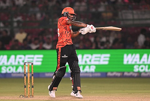 Sunrisers Hyderabad's Nitish Kumar Reddy plays a shot during the Indian Premier League cricket match between Rajasthan Royals and Sunrisers Hyderabad in Jaipur.