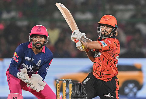 Sunrisers Hyderabad's Ishan Kishan plays a shot during the Indian Premier League cricket match between Rajasthan Royals and Sunrisers Hyderabad in Jaipur.