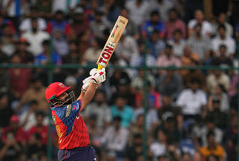 Punjab Kings' Prabhsimran Singh hits a six during the Indian Premier League cricket match between Delhi Capitals and Punjab Kings in New Delhi.