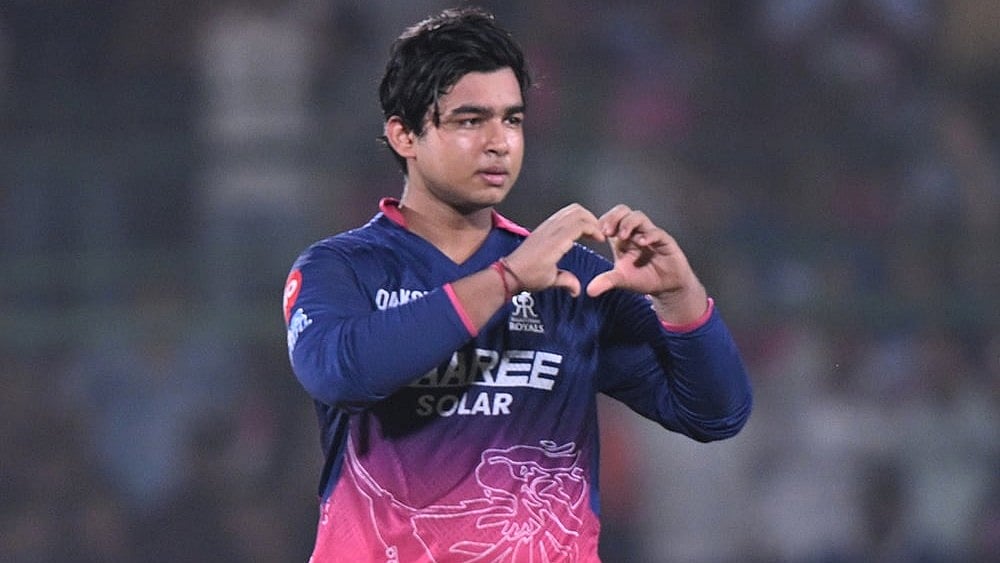 Rajasthan Royals' Vaibhav Sooryavanshi celebrates his century during the Indian Premier League cricket match between Rajasthan Royals and Sunrisers Hyderabad in Jaipur. - | Photo: AP