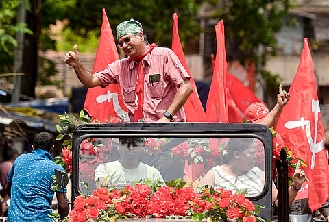 CPI(M) candidate for South Howrah constituency, Abhijit Bandyopadhyay, campaigns for the West Bengal Assembly elections, in Howrah.