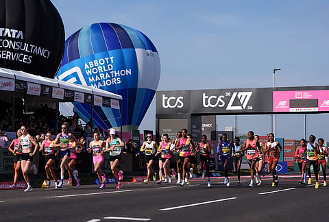 The start of the Women's elite race at the 2026 London Marathon.