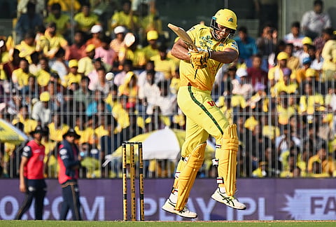 Chennai Super Kings' Shivam Dube plays a shot during the Indian Premier League cricket match between Chennai Super Kings and Gujarat Titans in Chennai.