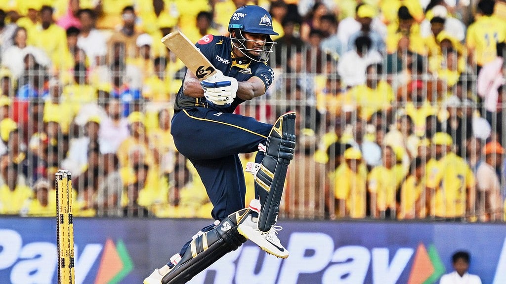 Sai Sudharsan plays a shot during the Indian Premier League match between Chennai Super Kings and Gujarat Titans in Chennai. - AP