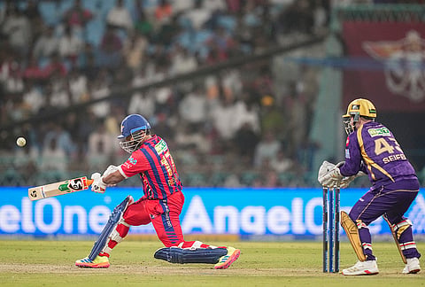 Lucknow Super Giants' captain Rishabh Pant plays a shot during super over in the Indian Premier League (IPL) 2026 T20 cricket match between Lucknow Super Giants and Kolkata Knight Riders, in Lucknow, Uttar Pradesh.