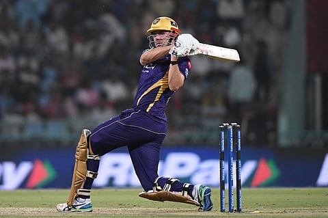 Kolkata Knight Riders' Cameron Green plays a shot during the Indian Premier League cricket match between Kolkata Knight Riders and Lucknow Super Giants in Lucknow.