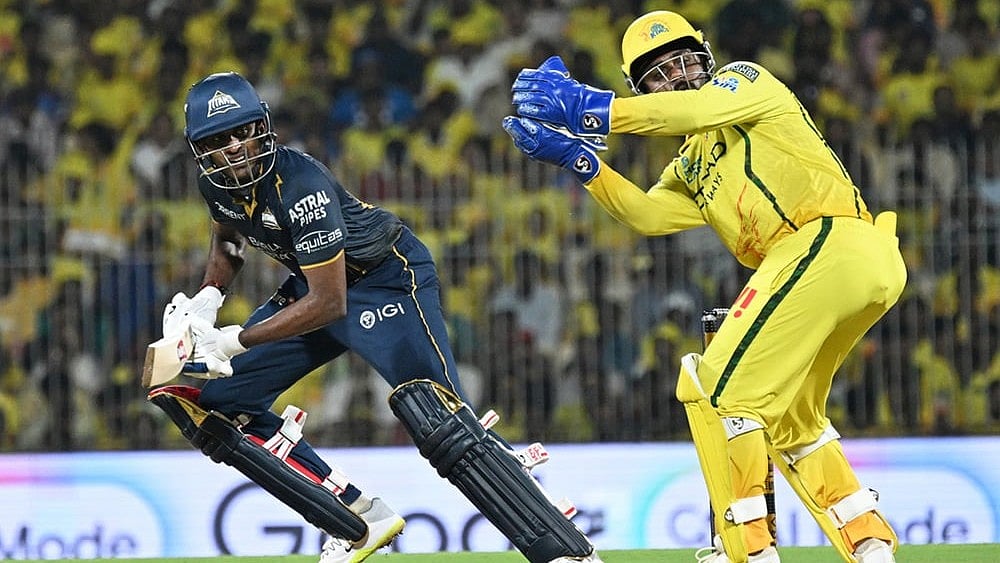 Gujarat Titans' Sai Sudharsan plays a shot during the Indian Premier League cricket match between Chennai Super Kings and Gujarat Titans in Chennai. - | Photo: AP