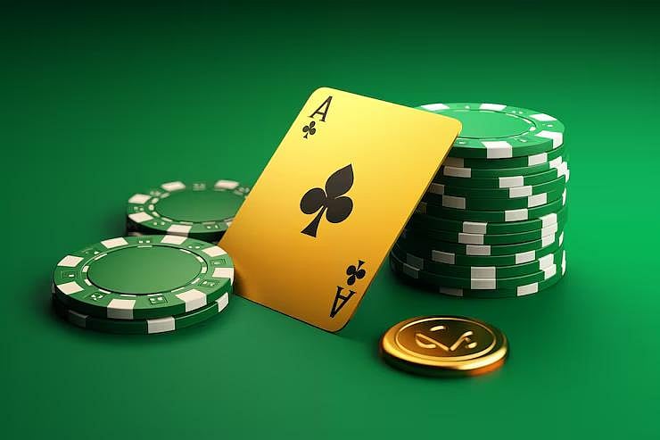 Gold Ace of Clubs with green casino chips - null