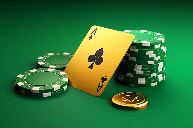 Gold Ace of Clubs with green casino chips - null